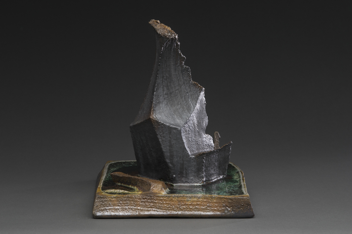 5.  First Cut #8.9.15 2015, 13x13.5x11in, wood-fired ceramic, glass