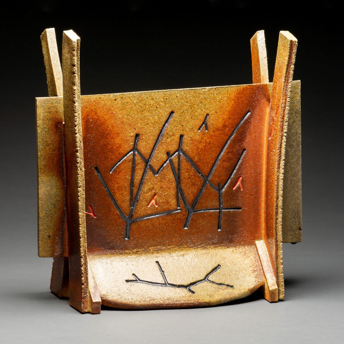 Tony Moore, All Together  2022, wood-fired ceramic, glass, 21 3/4" x 22 1/2" x 10"Photo credit Al Nowak, On Location